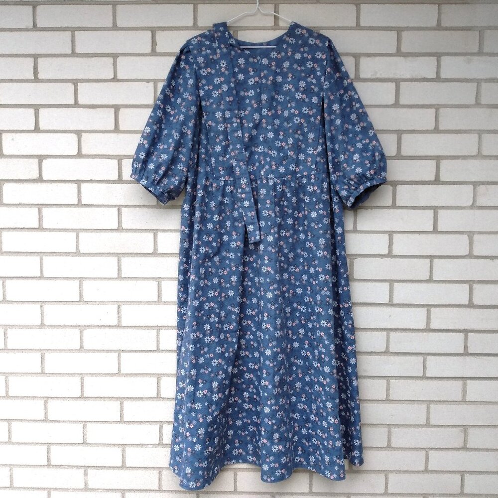 Amish Mennonite Cape Dress PLUS SIZE 44" B 41" W Blue Pink Floral Handmade